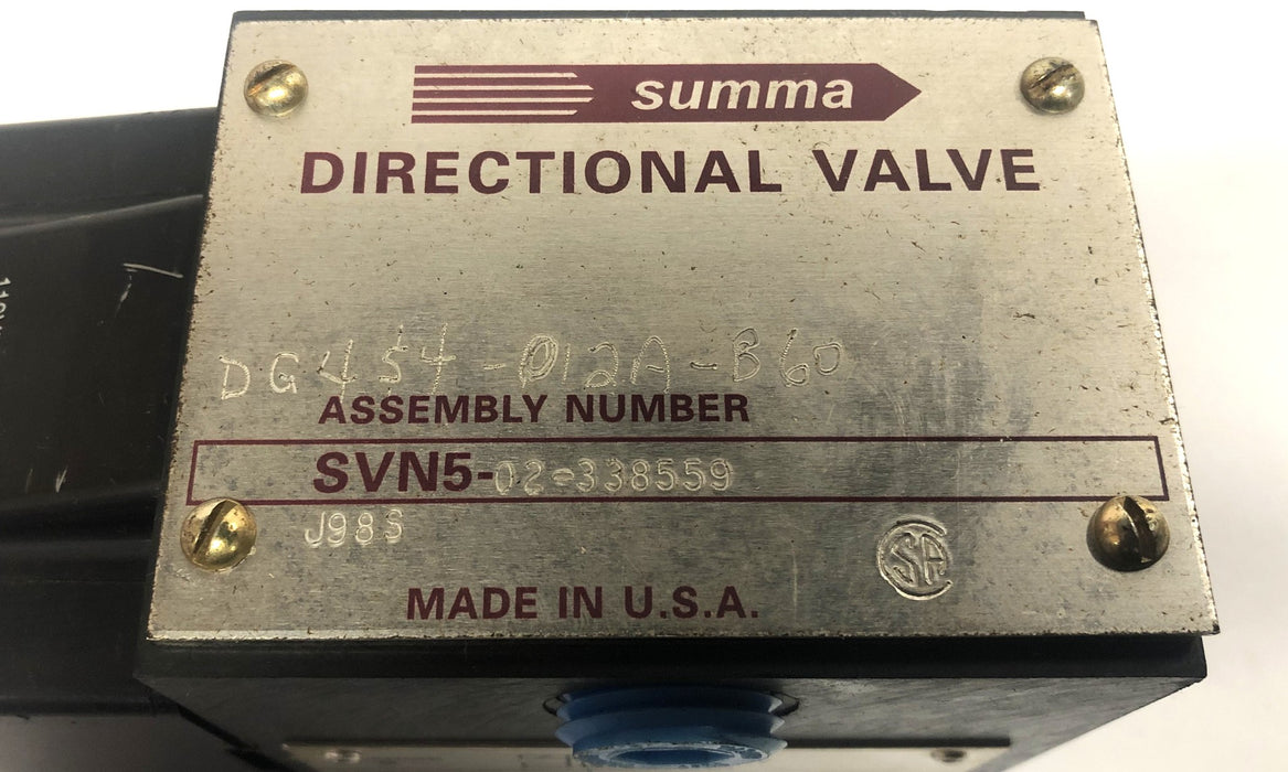 Summa Directional Valve DG454-012A-B60 (SVN5-02-338559, J98S) NOS