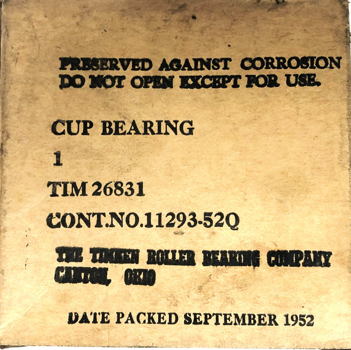 Timken Tapered Roller Bearing Cup 26831 NOS