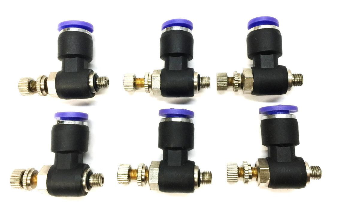 E-MC 1/4"x 10/32 Air Flow Control Valve Tube Push Fitting 6 [Lot of 6] NOS