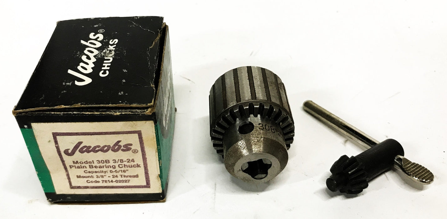 Jacobs 3/8-24 Plain Bearing Chuck and Key 30B-3/8-24 NOS