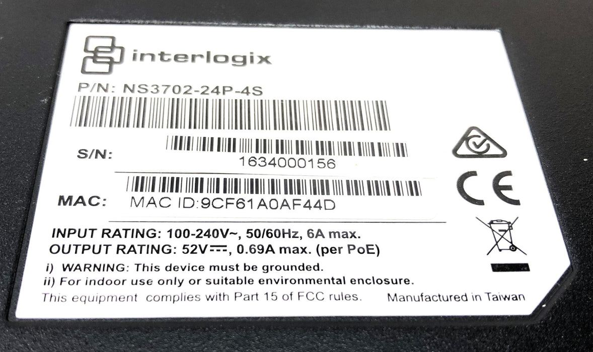 Interlogix 24-Port Gigabit Ethernet Poe+ Managed Switch NS3702-24P-4S USED
