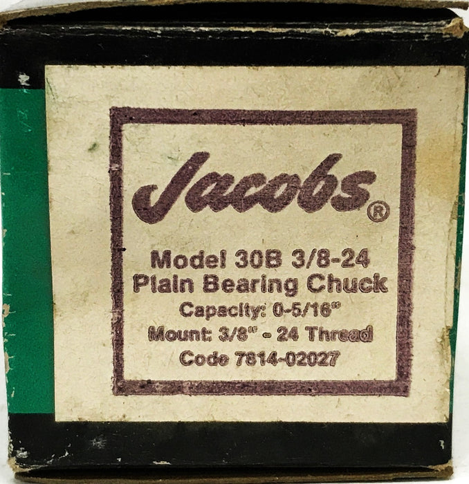 Jacobs 3/8-24 Plain Bearing Chuck and Key 30B-3/8-24 NOS