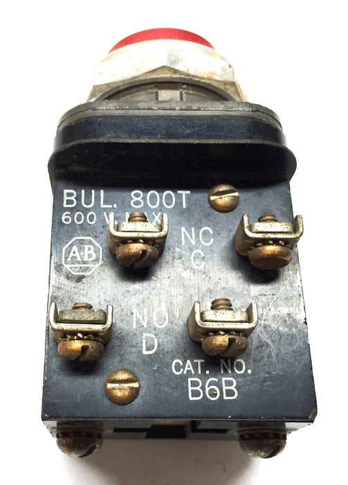 Allen-Bradley Red Push Button Switch w/ Contact Block 800T-B6B USED