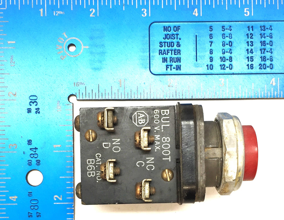 Allen-Bradley Red Push Button Switch w/ Contact Block 800T-B6B USED