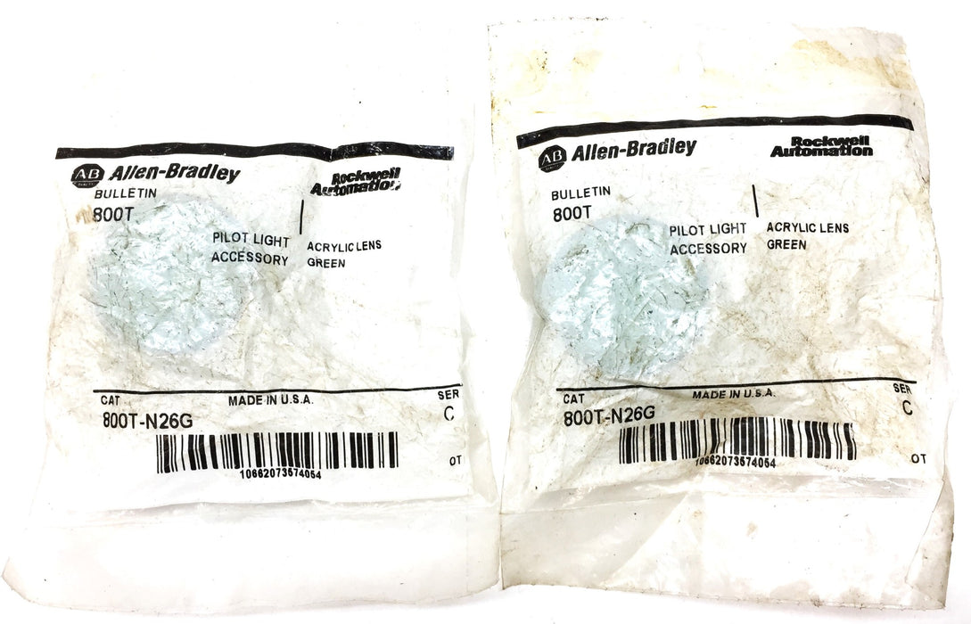 Allen-Bradley Green Acrylic Pilot Light Lens 800T-N26G Ser C [Lot of 2] NOS