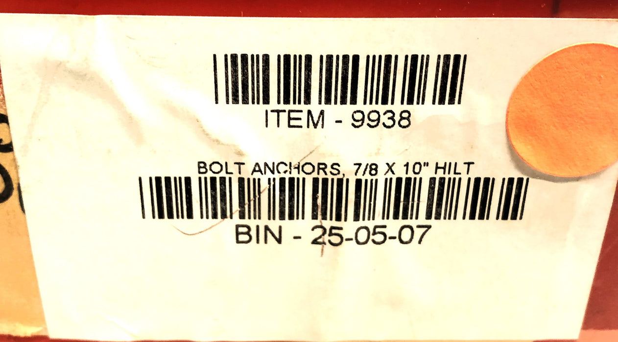 Hilti Pack of (9) 7/8" x 10" Anchor Bolts Without Hardware NOS