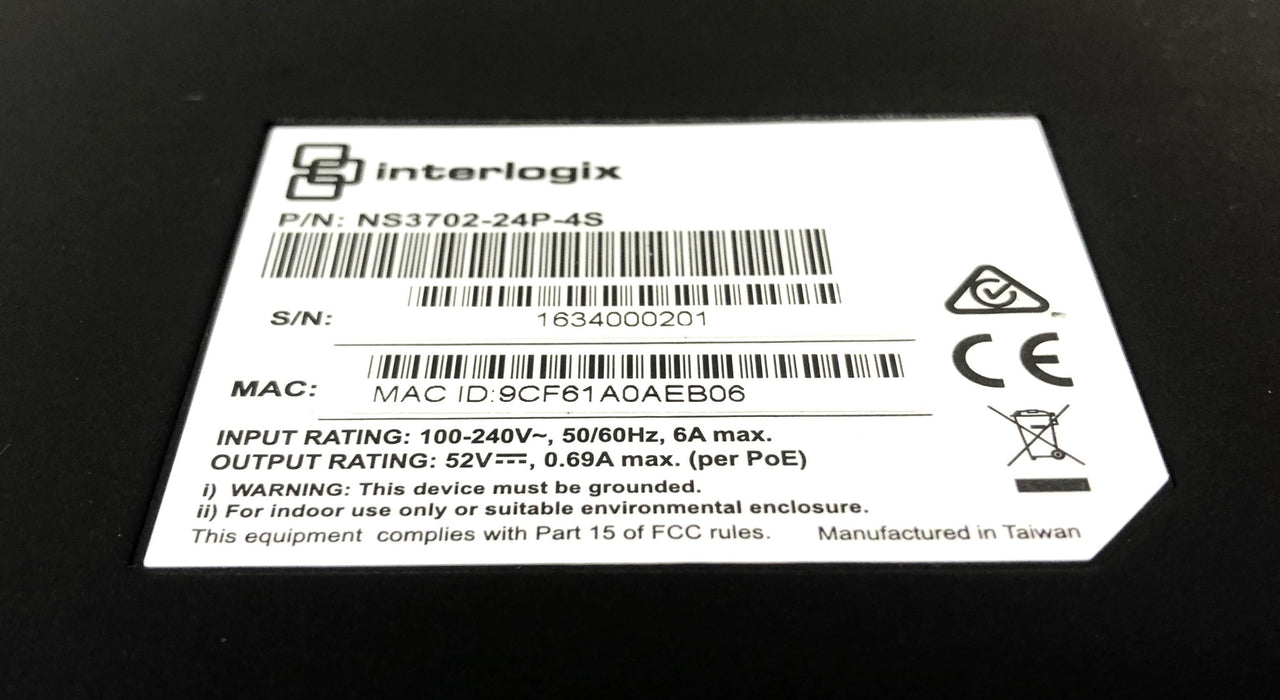 Interlogix 24-Port Gigabit Ethernet Poe+ Network Switch NS3702-24P-4S USED