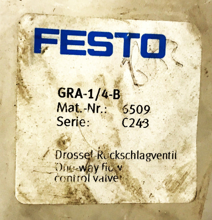 Festo Flow Control Valve GRA-1/4B NOS