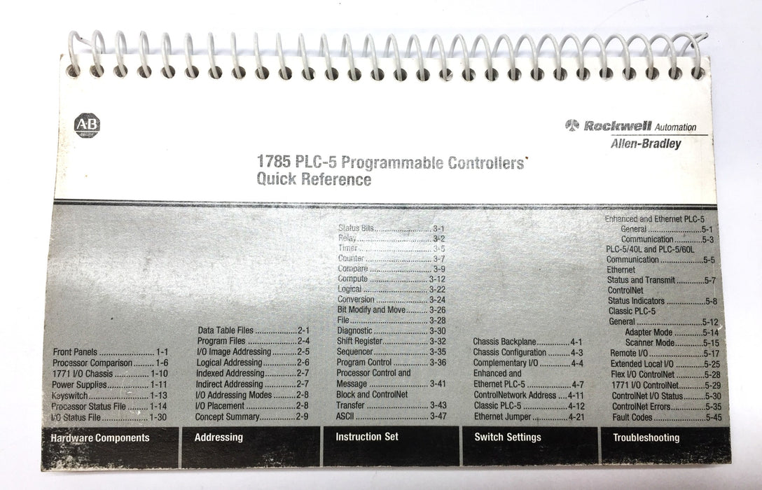 Rockwell Automation/AB 1785 PLC-5 Programmable Controllers Quick Ref. 955135-35