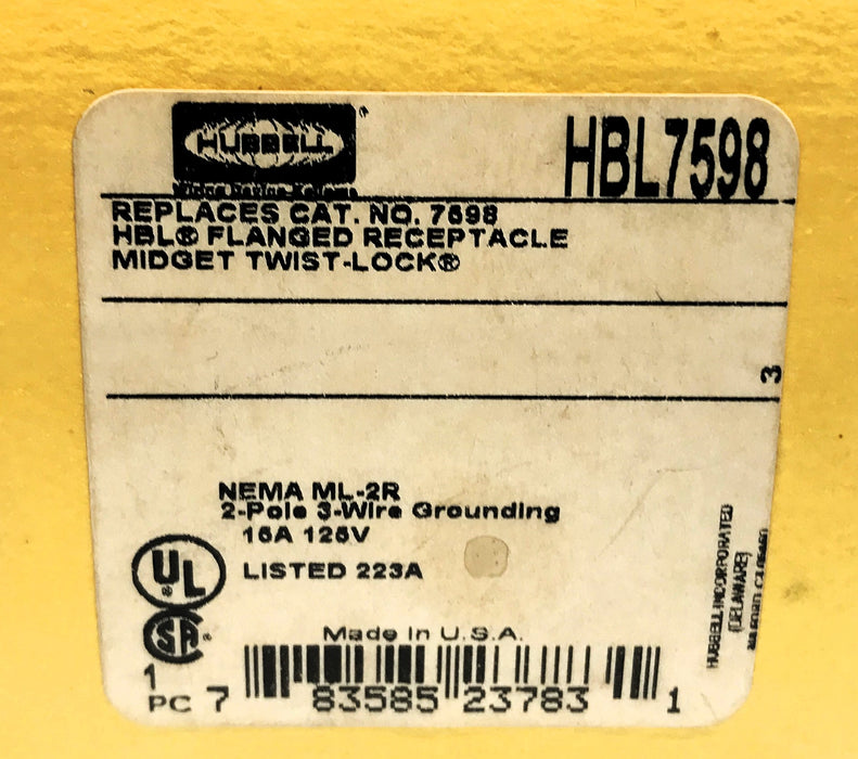 Hubbell 125V 15A Grounding Receptacle (No Screws) HBL7598 [Lot of 2] NOS