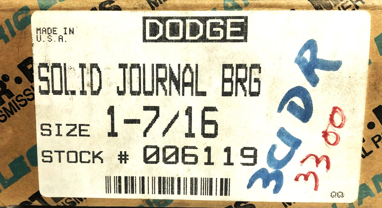 Dodge 1-7/16 Inch Solid Journal Bearing 006119 NOS