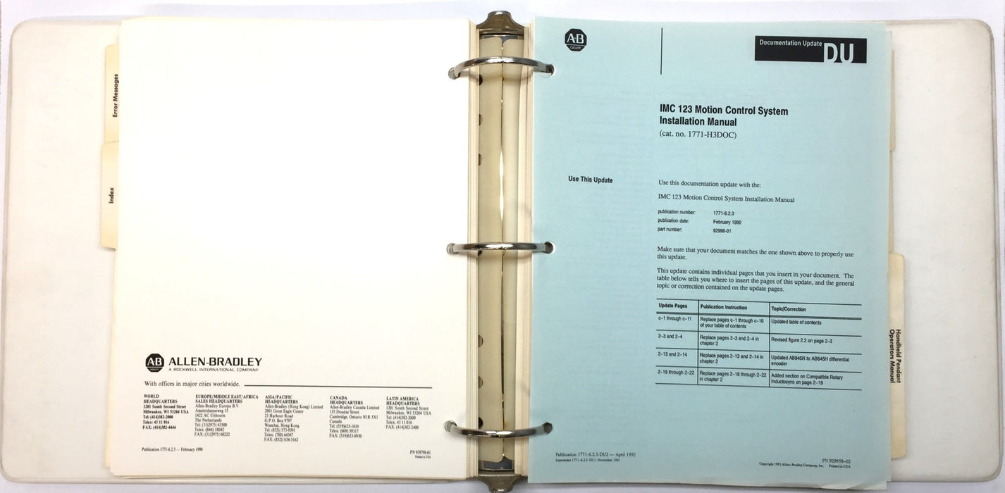 Allen-Bradley Motion Control System Installation Manual IMC 123 USED