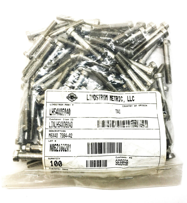 Lindstrom Metric M6X40 7984-A2 Socket Head Cap Screw Pk. (100pcs) LHS4X06040 NOS