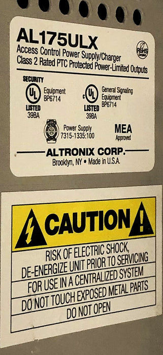 Altronix Access Control Power Supply Charger (Untested) AL175ULX USED