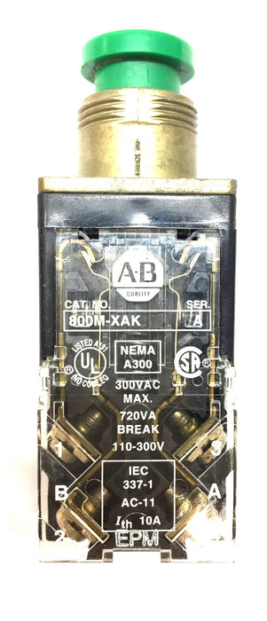 Allen-Bradley Push Button Flush Head Green Button 800MR-A1 (800M-XAK) NOS