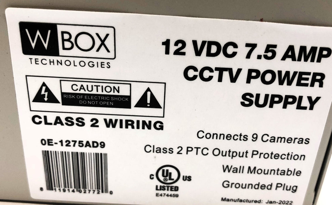 WBOX 12VDC 7.5AMP CCTV Power Supply Cabinet (No Power Supply) 0E-1275AD9 USED