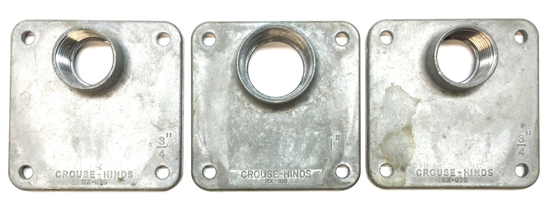 Crouse-Hinds Square Conduit RX-100 1"(1), RX-075 3/4"(2) [Lot of 3] NOS