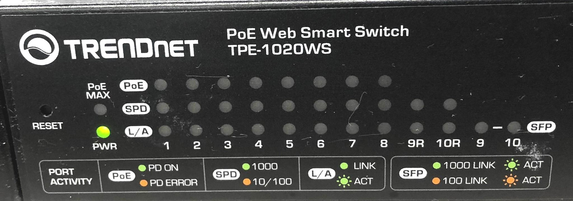 Trendnet 10-Port PoE Web Smart Switch (Powers on)(No Power Cord) TPE-1020WS USED