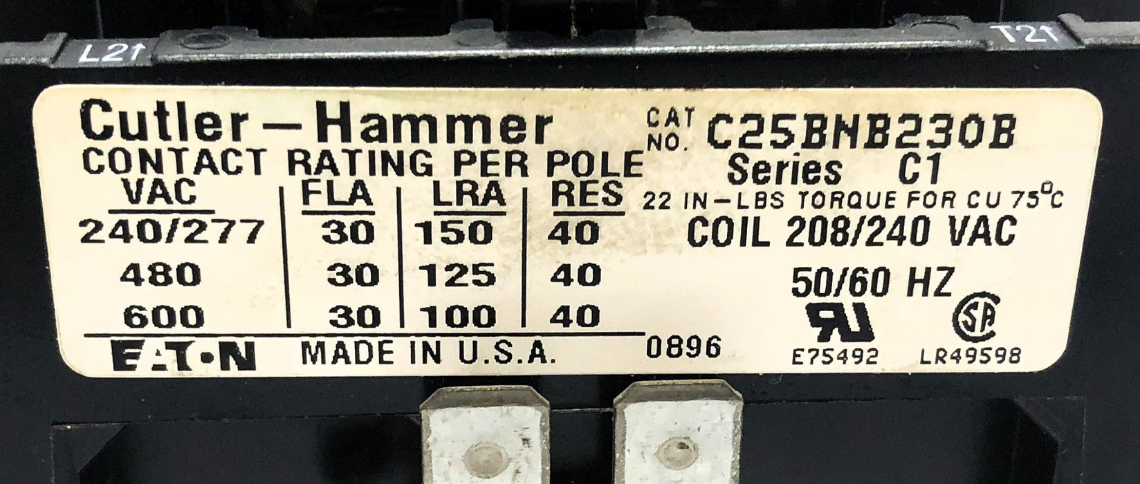 Cutler-Hammer Eaton Definite Purpose Contactor C25BNB230B NOS