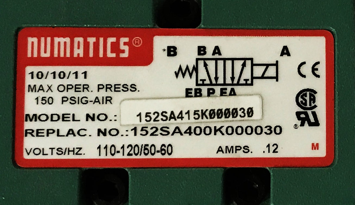 Numatics Solenoid Valve 152SA415K000030 NOS