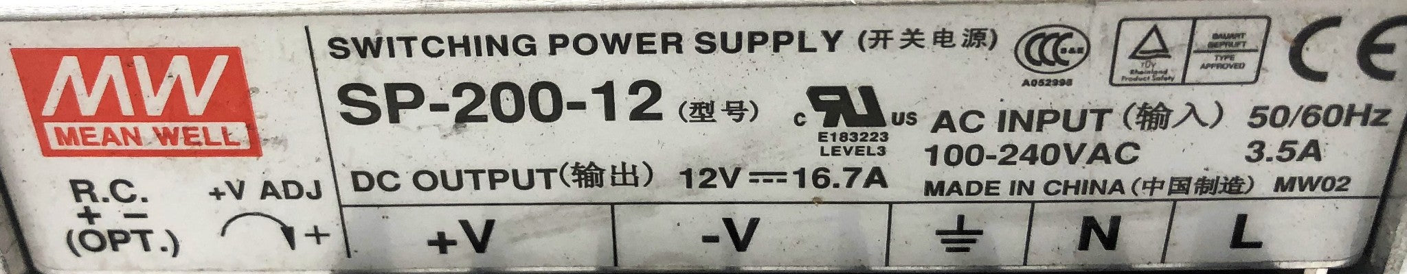 Mean Well Switching Power Supply (Untested) SP-200-12 USED