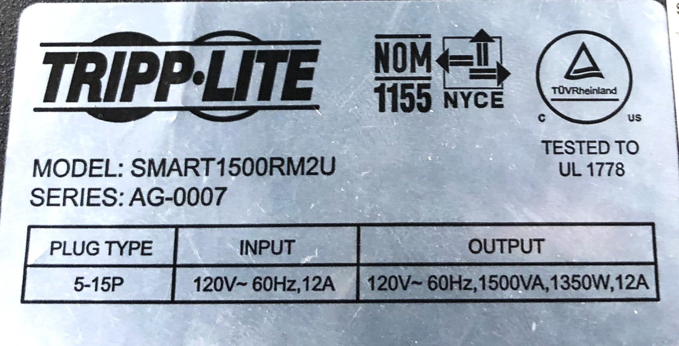 Tripp-Lite UPS Back Up W/ Hardware/Cables SMART1500RM2U(No Batteries) Parts Only