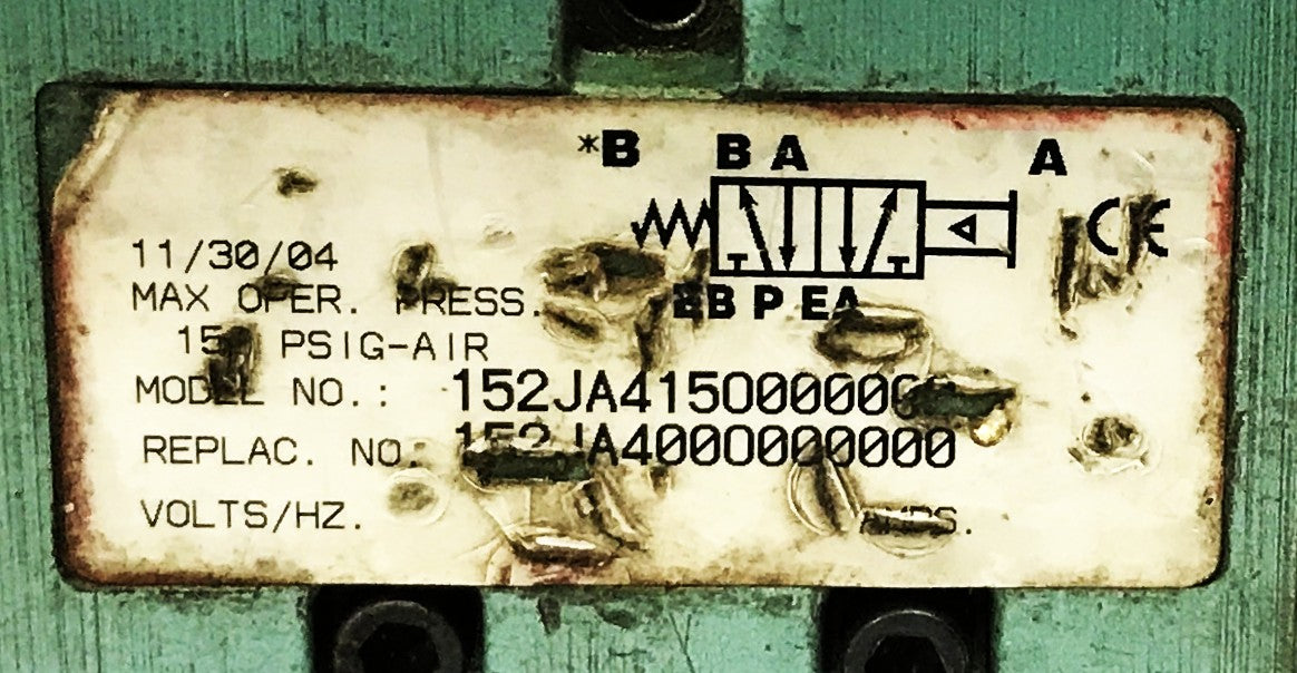 Numatic Air Pilot Solenoid Valve with Manifest Coil 152JA415O-000000 USED