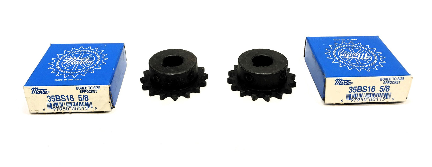 Martin 5/8" Bore Roller Chain Sprocket W/ Keyway 35BS16 5/8 [Lot of 2] NOS