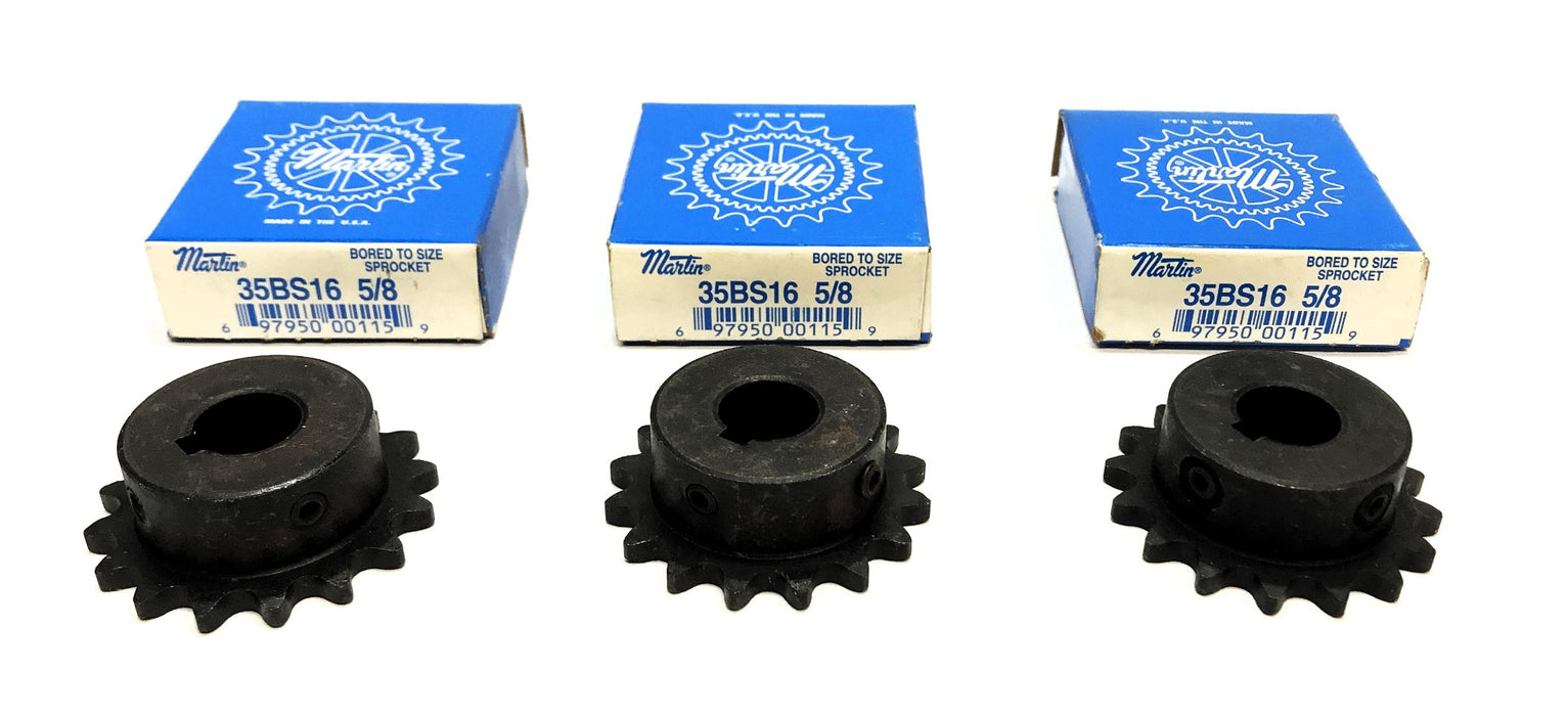 Martin 5/8" Bore Roller Chain Sprocket W/ Keyway 35BS16 5/8 [Lot of 3] NOS