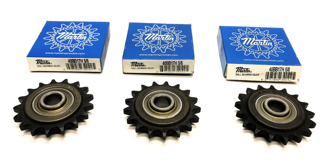 Martin 5/8" Ball Bearing Idler Sprocket 40BB17H 5/8 [Lot of 3] NOS
