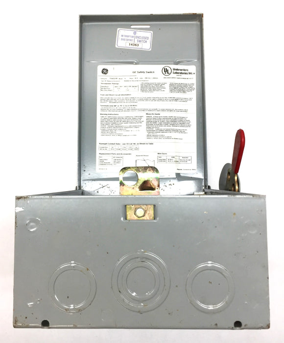 GE 30 Amp 240V, AC Max HP 7.5 General Duty Safety Switch TG4321R (14363) USED