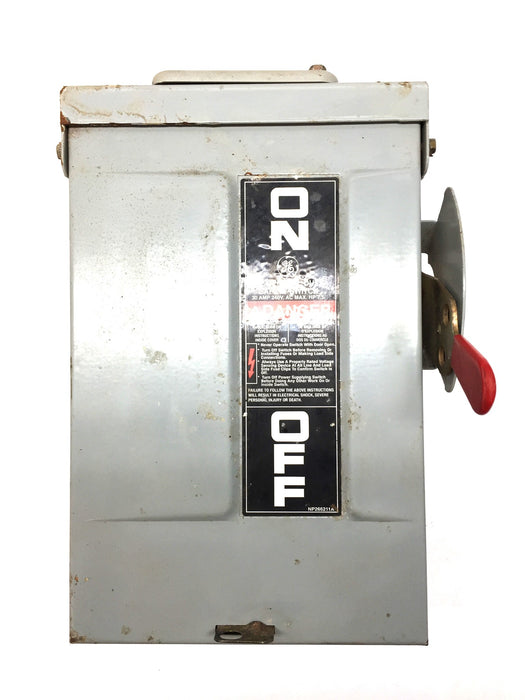 GE 30 Amp 240V, AC Max HP 7.5 General Duty Safety Switch TG4321R (14363) USED