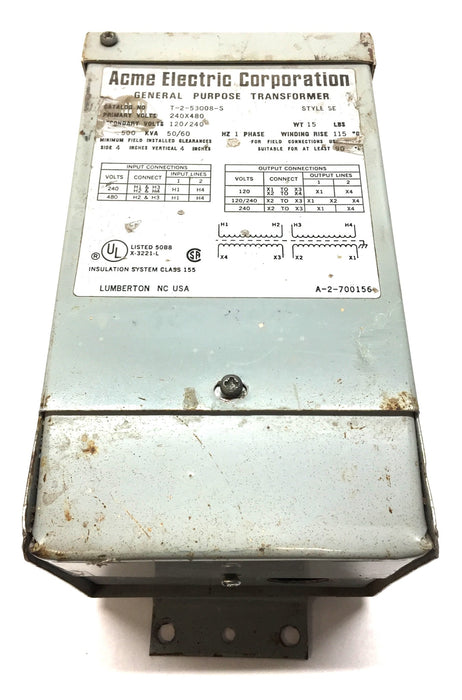 Acme Electric 240 X 480 General Purpose Transformer T-2-53008-S USED