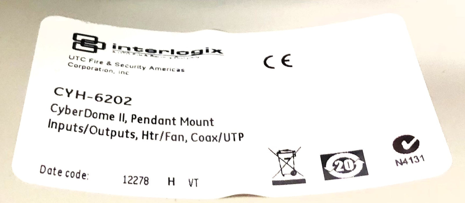 Interlogix Cyber Dome II Mount Housing CYH-5202 NOS
