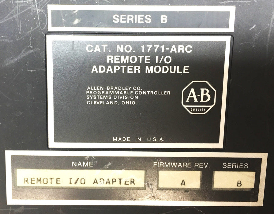 Allen-Bradley Remote I/O Adapter Module Rev A Series B 1771-ARC USED