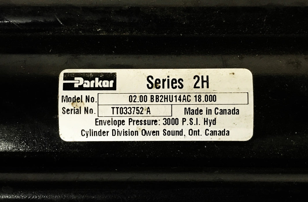 Parker Series 2H Tie Rod Style Hydraulic Cylinder 02.00-BB2HU14AC-18.00 NOS