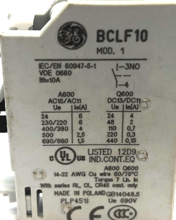 General Electric Auxiliary Contact Block BCLF10 USED