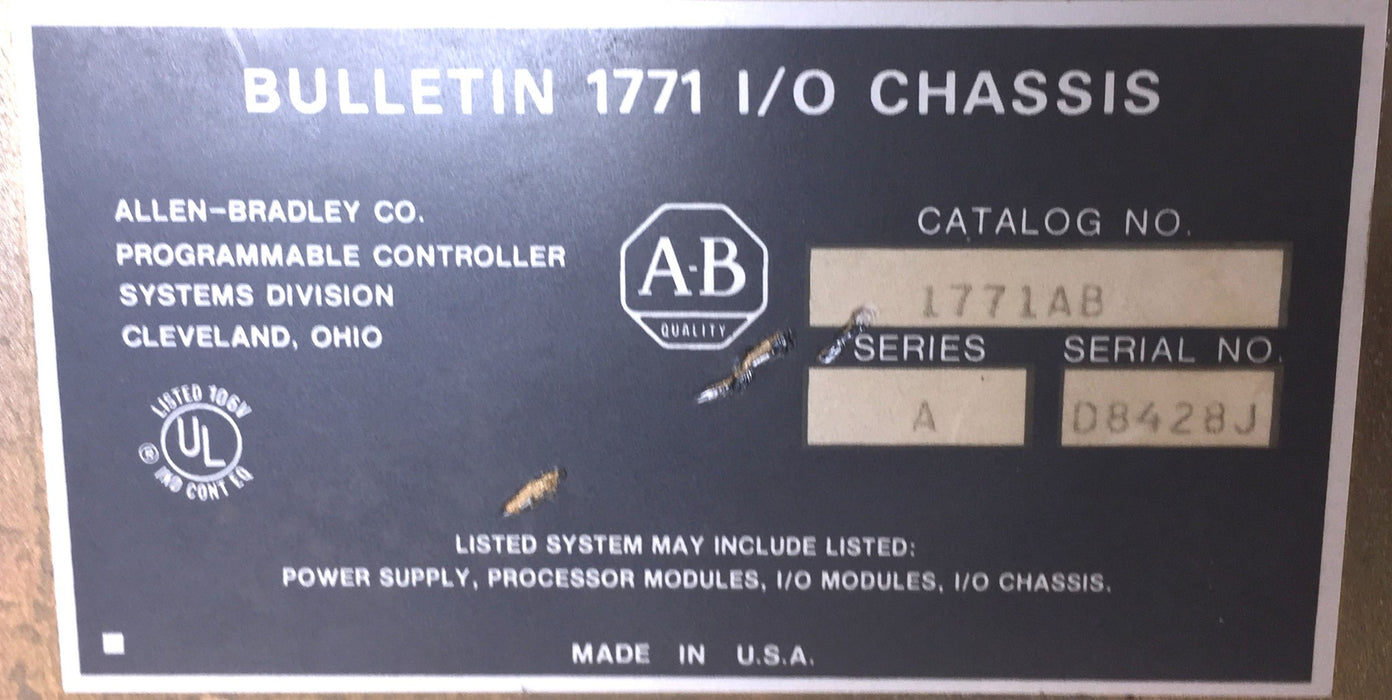 Allen Bradley 8-Slot Card Rack PLC Chassis 1771AB Ser.A 636009 USED