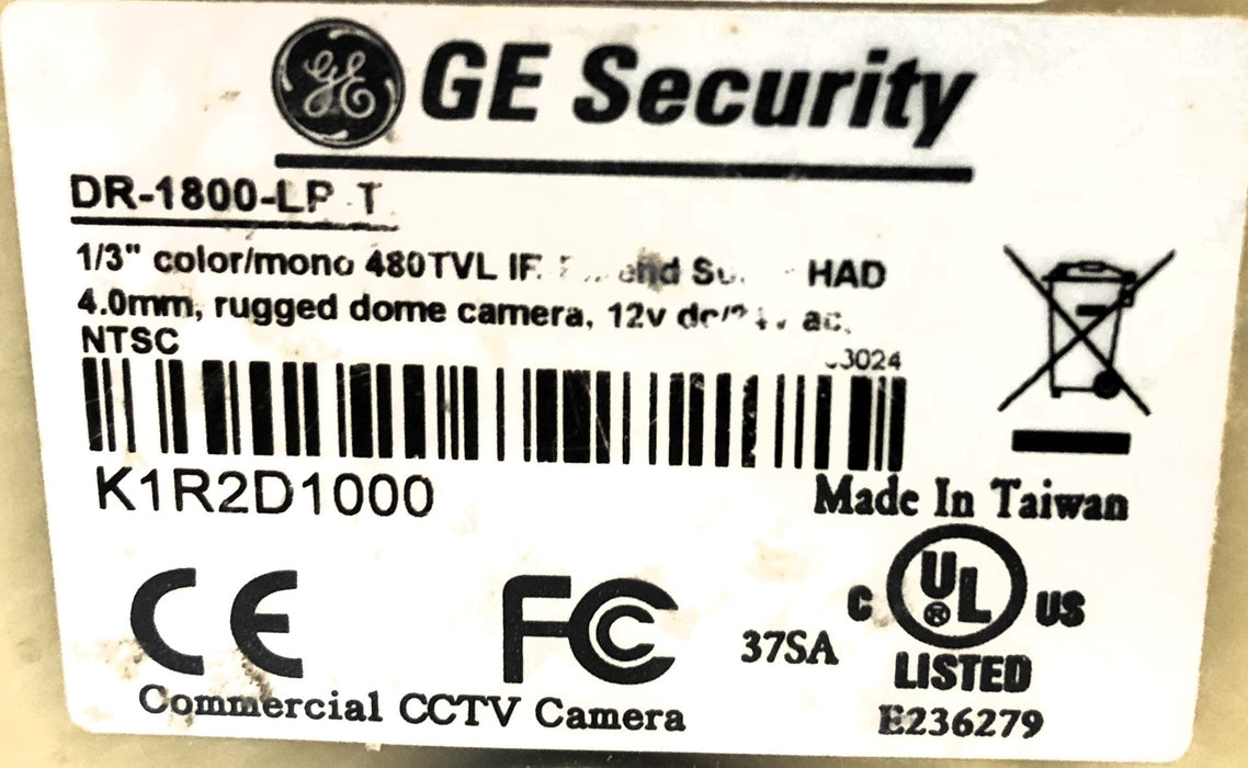 GE Security Rugged Dome Camera (Untested / No Cords) DR-1800-LP T PARTS ONLY