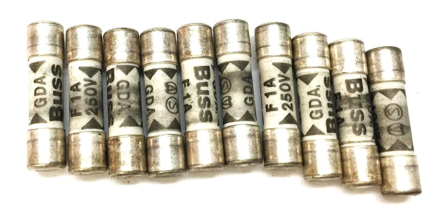 Bussmann GDA 1A/250V Miniature Fuse F1A [Lot of 10] NOS