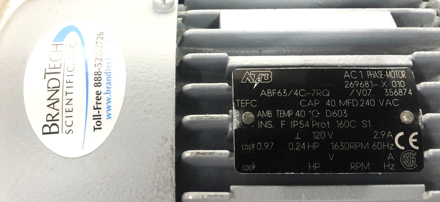 ATB Vacuubrand MZ-2C AC 1 PH Rotary Membrane Vacuum Pump ABF63/4C-7RQ USED