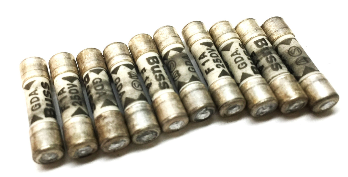 Bussmann GDA 1A/250V Miniature Fuse F1A [Lot of 10] NOS
