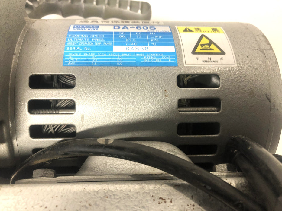 Ulvac Sinku Kiko 4 Pole Split Phase Starting Diaphragm Vacuum Pump DA-60S USED