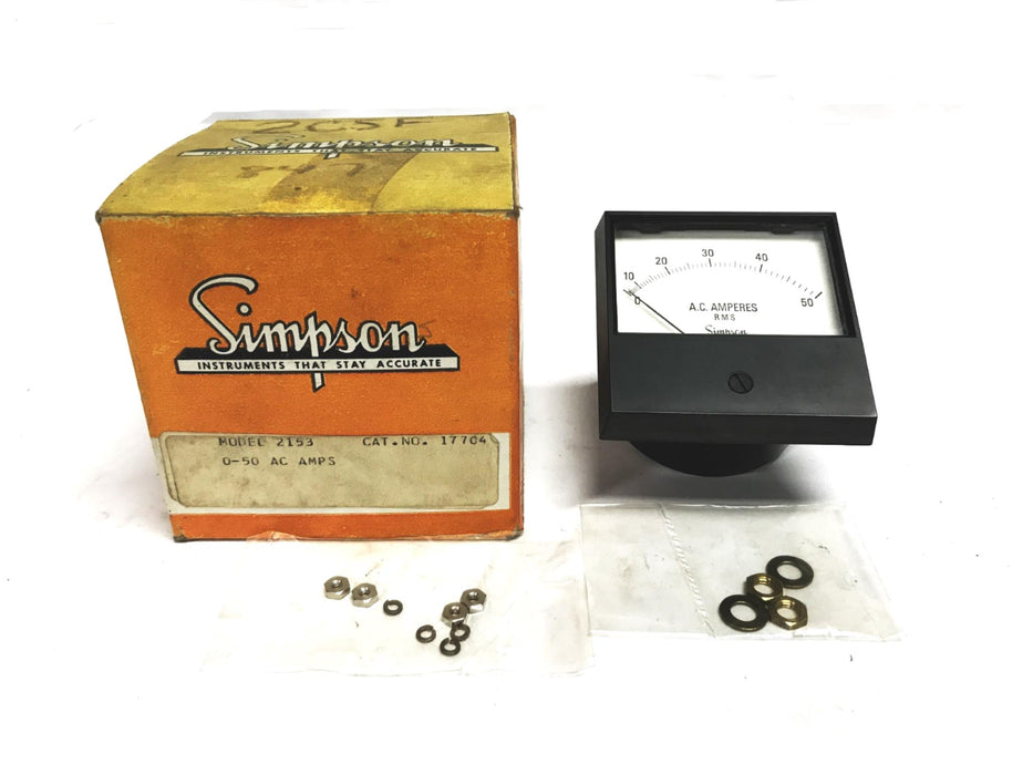 Simpson 0-50 Amp Panel AC Amp Meter Model 2153 NOS