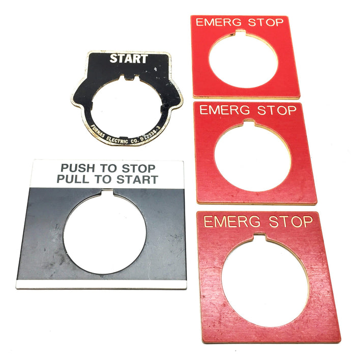 Furnas 30mm START/STOP/EMERGENCY Plate [Lot of 5] NOS