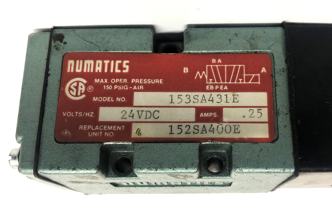 Numatics 24VDC .25AMPS Solenoid Valve 153SA431E USED