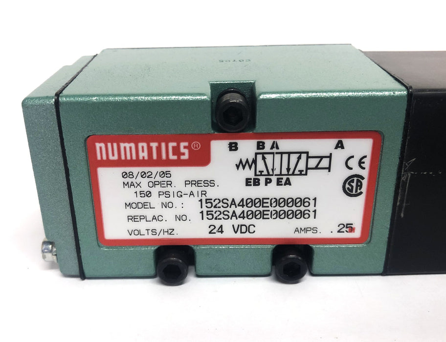Numatics 150PSIG-AIR 24VDC 25AMPS Solenoid Valve 152SA400E000061 NOS