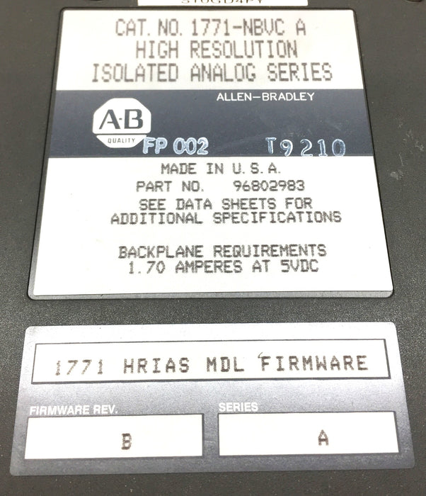 AB High-Resolution Isolation Module 1771-NBVC Firm Rev.B/Series.A (968029) USED