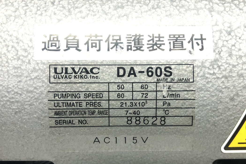 Ulvac Kiko Inc 7-40C 60-72 L/min 50-60HZ Diaphragm Vacuum Pump DA-60S USED