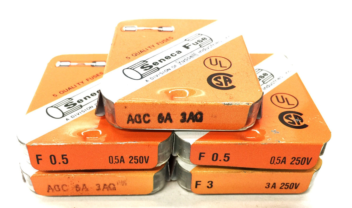 Buss/Seneca 250V Miniature Glass Fuse Pack Assortment (5pcs) F.05 [Lot of 5] NOS